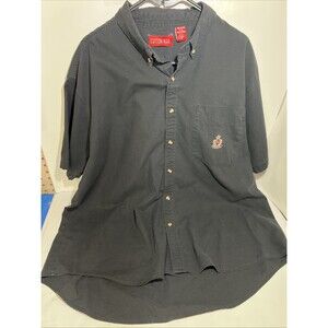 Vintage Cotton Row Men XXL Black Button Down Shirt Embroidered Crest Logo Cotton